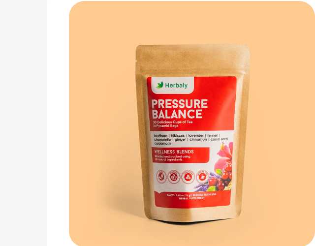 Herbaly Pressure Balance Heart Functional Tea packaging, 30 pyramid bags.